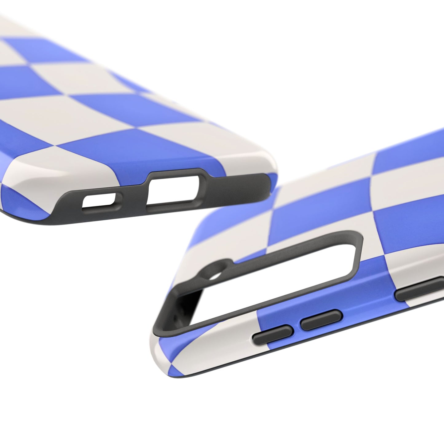 Funda resistente para teléfono con estampado ondulado de cuadros azules | Estética