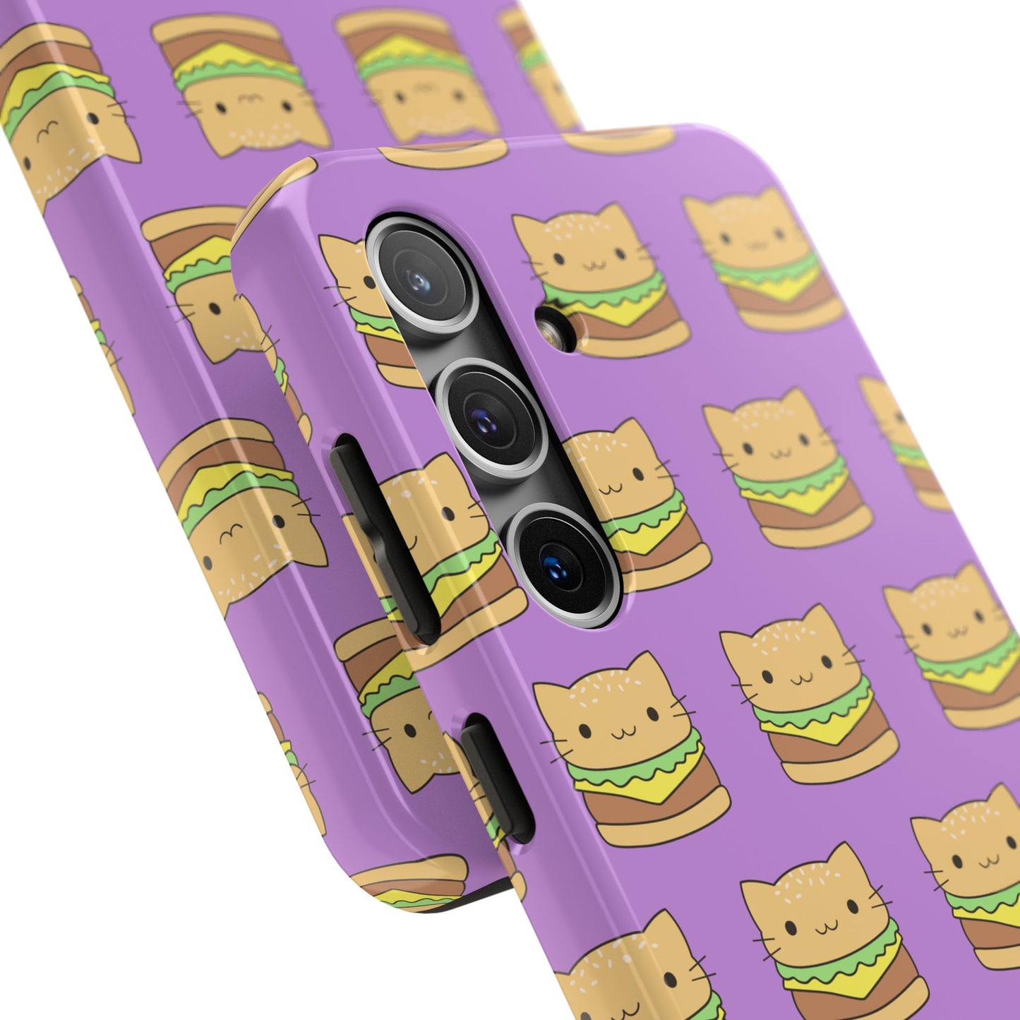 Kawaii Cat Burger Pattern Purple Background Cute Tough Phone Case | Food