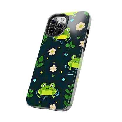Kawaii Froggy Pattern Black Tough Phone Case | Animals