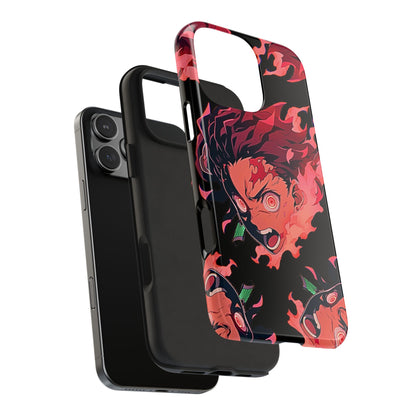 Tanjiro Kamado Flamed Style Black Tough Phone Case | Anime - Demon Slayer