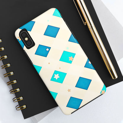 Modern Preppy Checkered Teal Stars Tough Phone Case | Aesthetic
