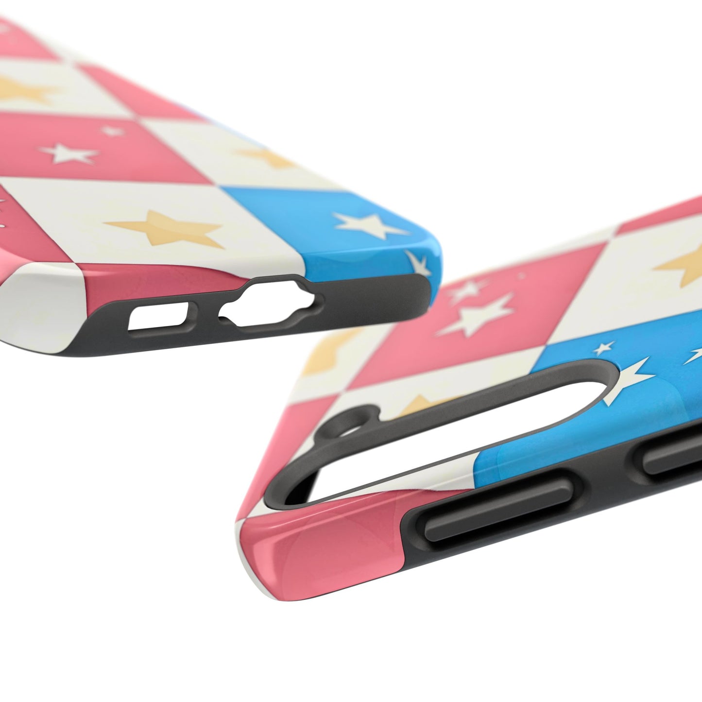 Preppy Checkered Pink & Blue Yellow Stars Tough Phone Case | Aesthetic