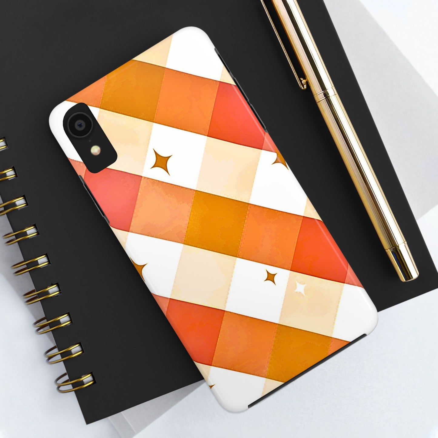 Pastel Orange & Pink Checkered Stars Tough Phone Case | Aesthetic