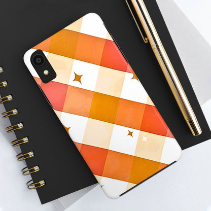 Pastel Orange & Pink Checkered Stars Tough Phone Case | Aesthetic