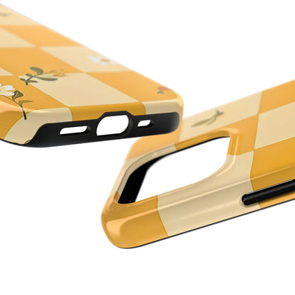 Yellow Checkered Preppy Daisies Tough Phone Case | Aesthetic