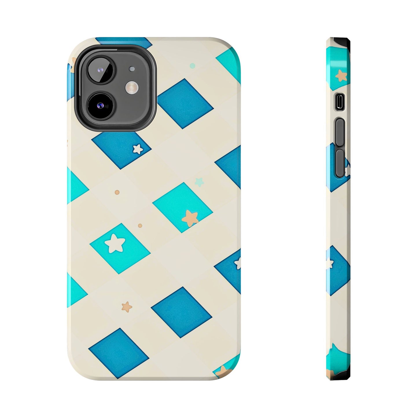 Modern Preppy Checkered Teal Stars Tough Phone Case | Aesthetic