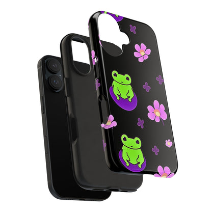 Cute Frog & Pink Flowers Pattern Style Tough Phone Case | Animals
