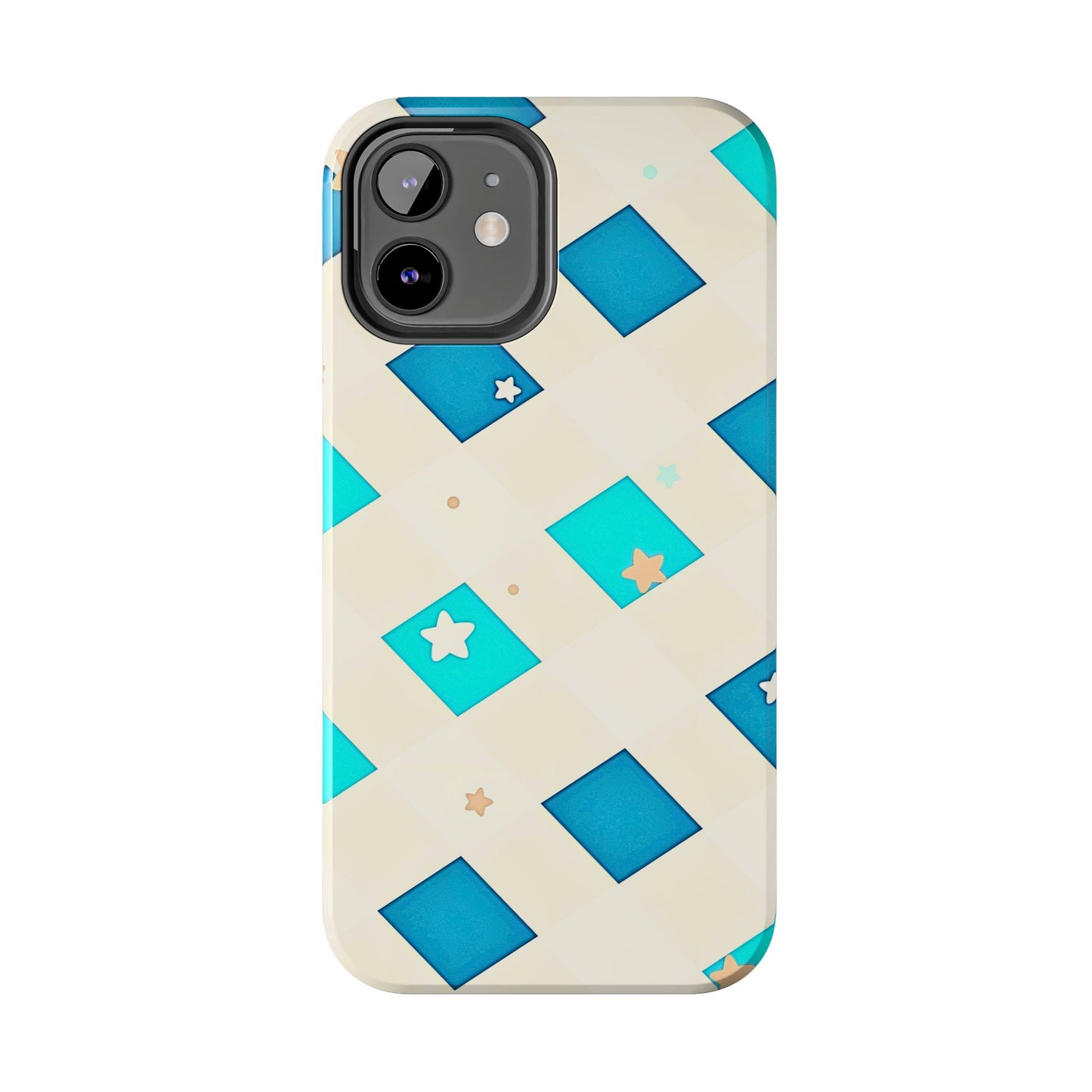 Modern Preppy Checkered Teal Stars Tough Phone Case | Aesthetic