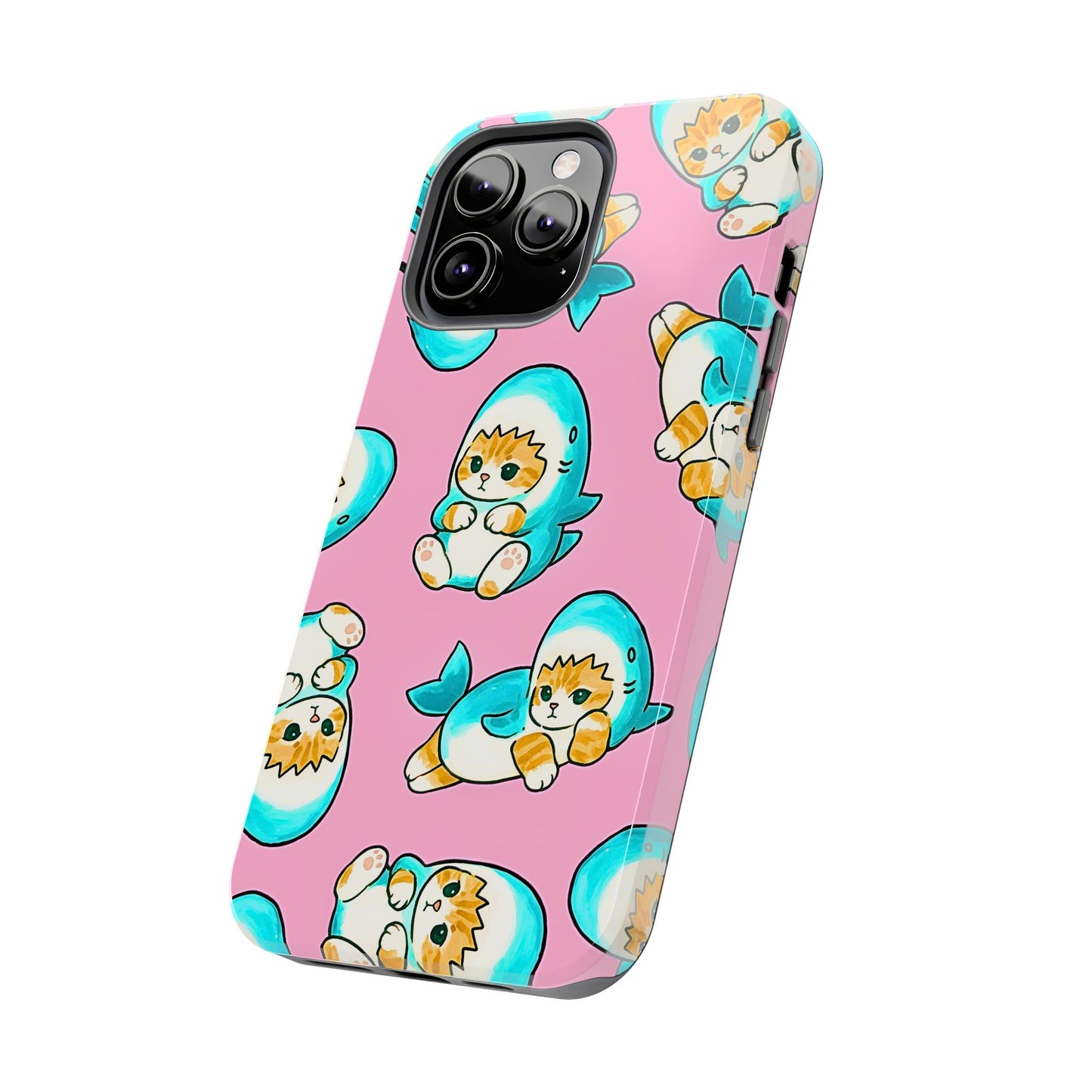 Pink Cute Shark Cats Pattern Tough Phone Case | Animals