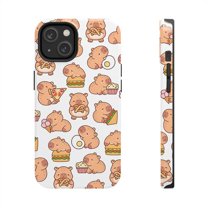 Cute Capybara Eating Pizza Ice Cream & Snacks Cartoon Food Tough Phone Case | Animals