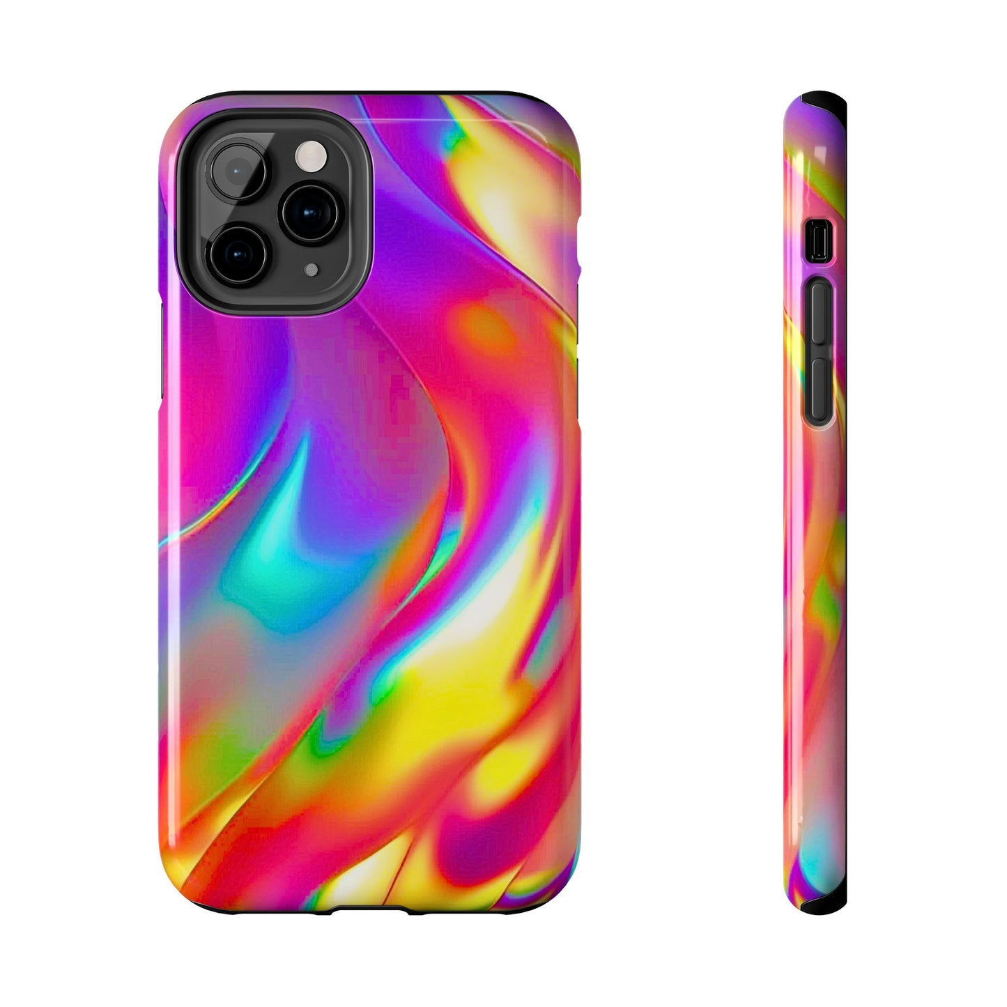 Funda resistente para teléfono con brillo metálico holográfico y estilo abstracto | Estética