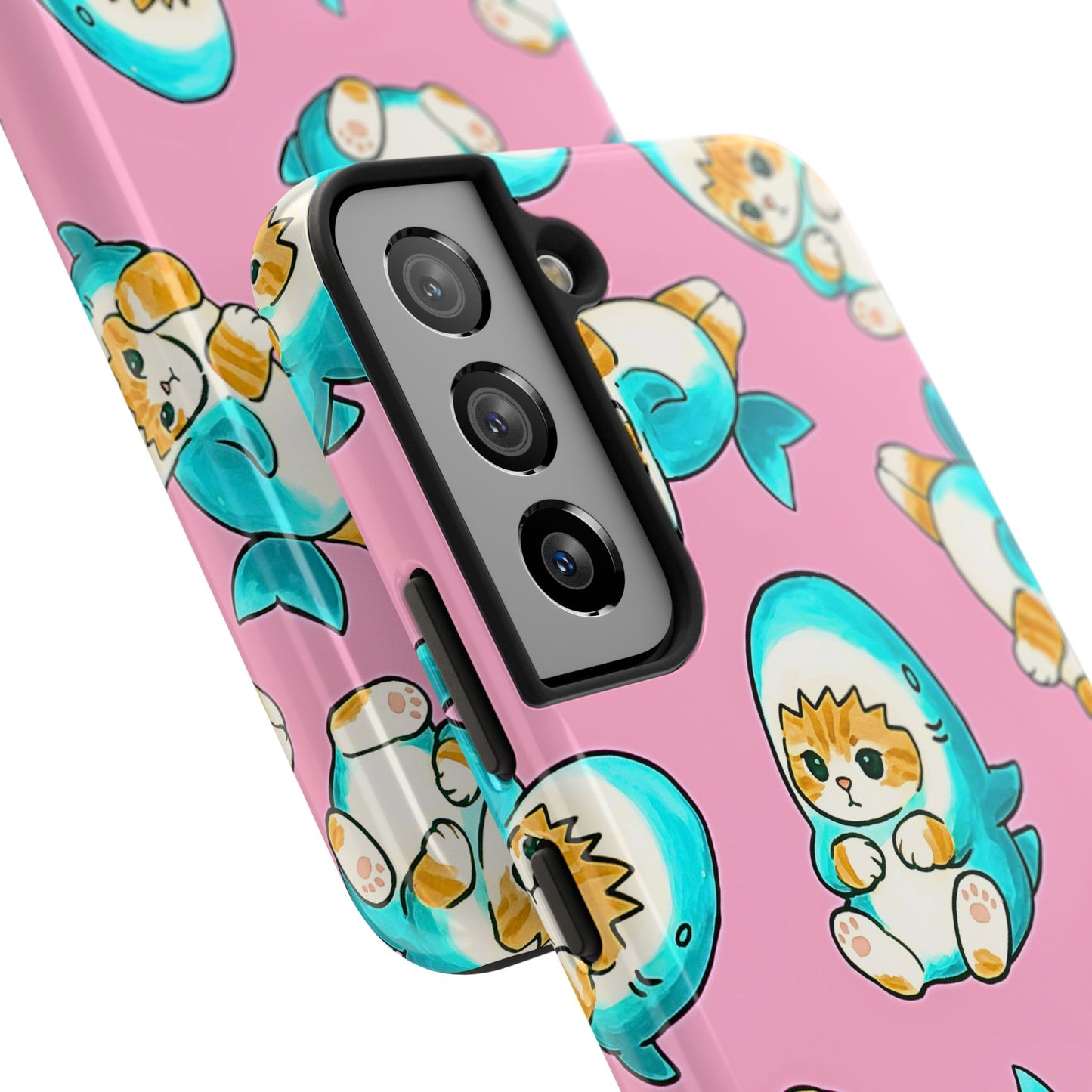 Pink Cute Shark Cats Pattern Tough Phone Case | Animals