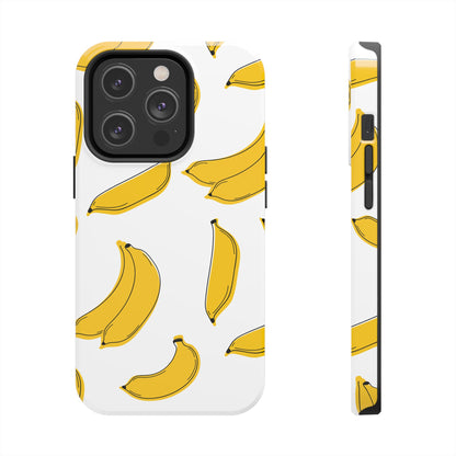 Bold Yellow Banana Pattern Minimal Line Art Tough Phone Case | Food
