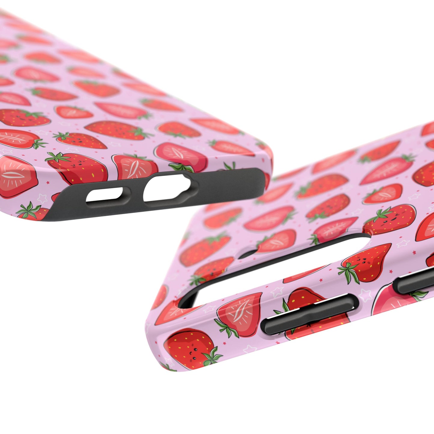 Kawaii Strawberry Cartoon Pattern Pink Aesthetic Tough Phone Case | Food