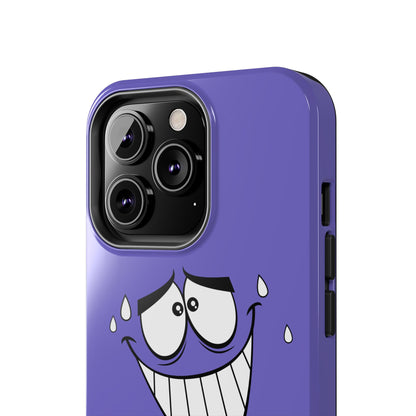 Awkward Nervous Cartoon Face Purple Background Tough Phone Case | Funny