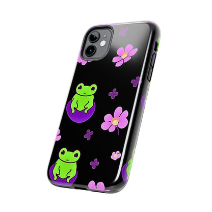 Cute Frog & Pink Flowers Pattern Style Tough Phone Case | Animals