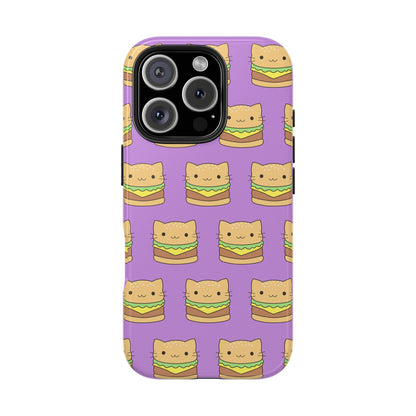Kawaii Cat Burger Pattern Purple Background Cute Tough Phone Case | Food