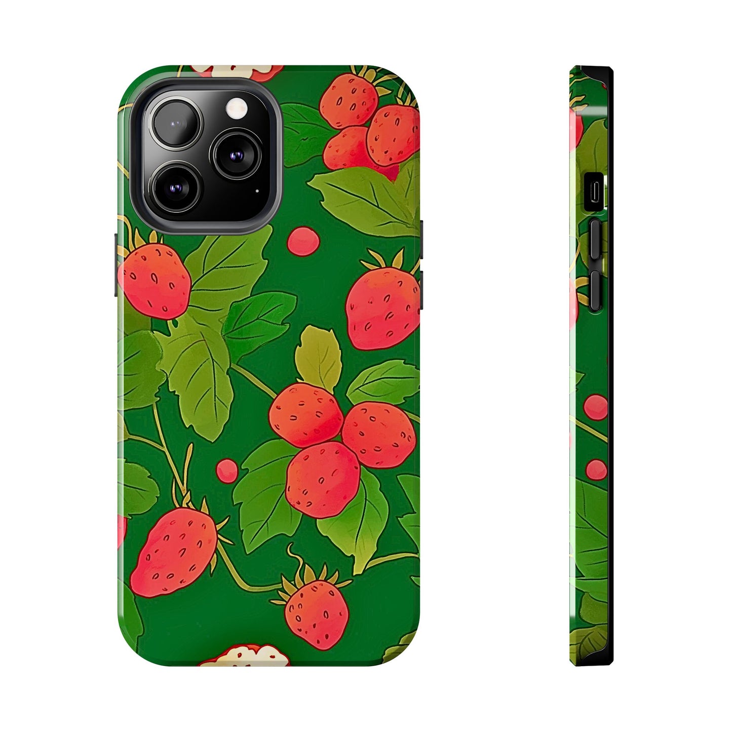 Dark Strawberry Pattern Preppy Tough Phone Case | Aesthetic