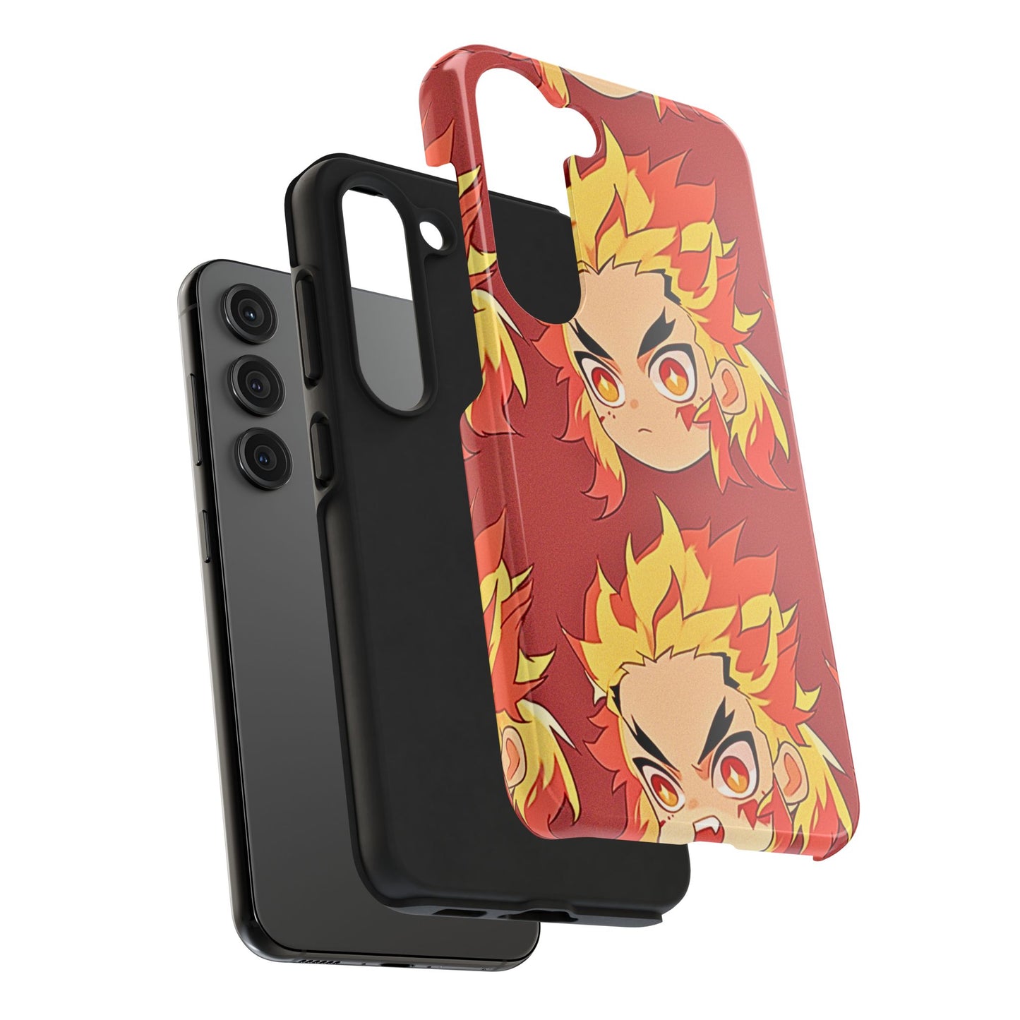 Rengoku Head Pattern Dark Orange Tough Phone Case | Anime - Demon Slayer
