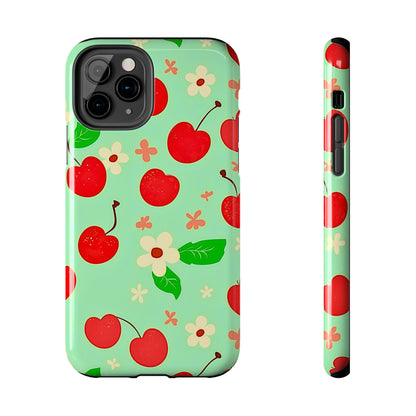 Cute Cherry Flower Pattern Mint Tough Phone Case | Aesthetic