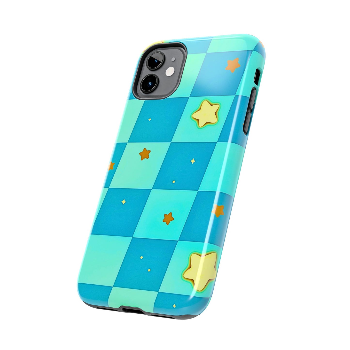 Vibrant Preppy Checkered Blue & Yellow Stars Tough Phone Case | Aesthetic