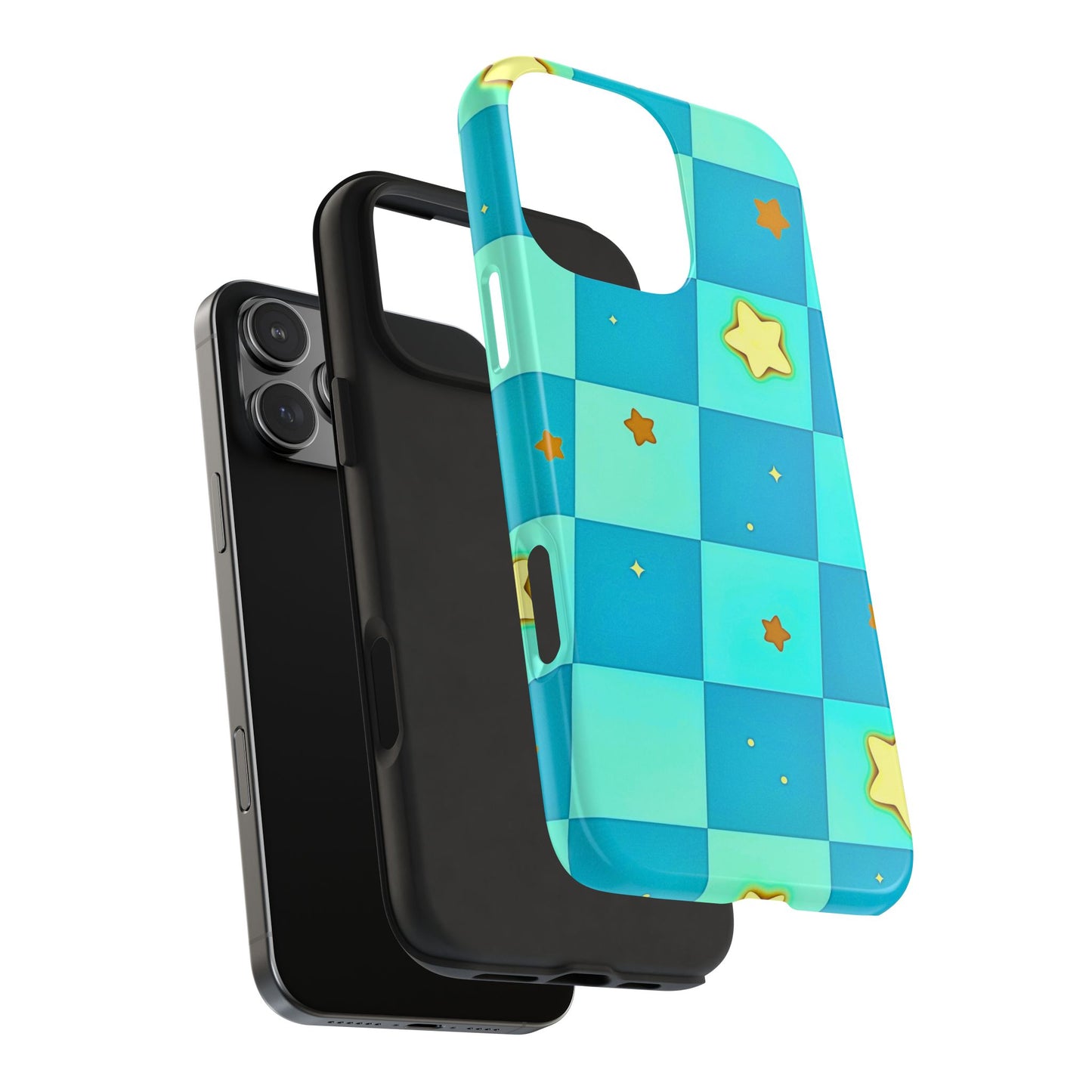 Vibrant Preppy Checkered Blue & Yellow Stars Tough Phone Case | Aesthetic