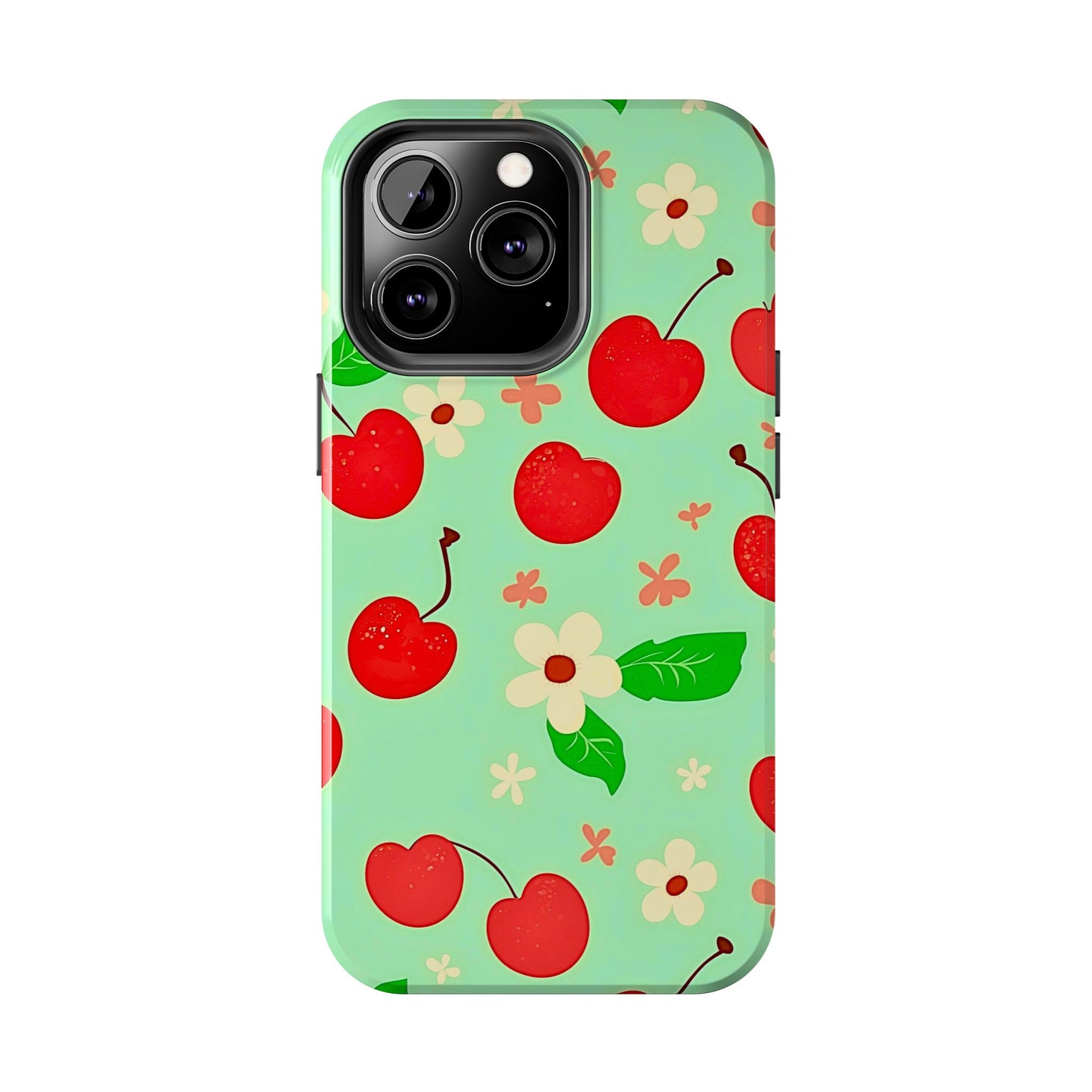 Cute Cherry Flower Pattern Mint Tough Phone Case | Aesthetic