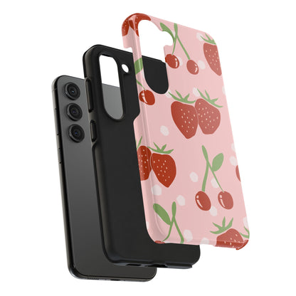 Cute Pink and Red Cherry and Strawberry Tough Phone Case | Food