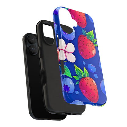 Cute Blueberry Strawberry Fruit Pattern Tough Phone Case | Aesthetic