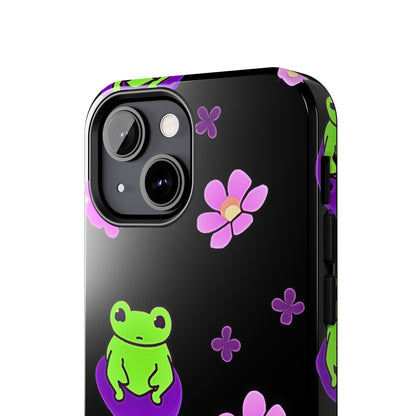Cute Frog & Pink Flowers Pattern Style Tough Phone Case | Animals