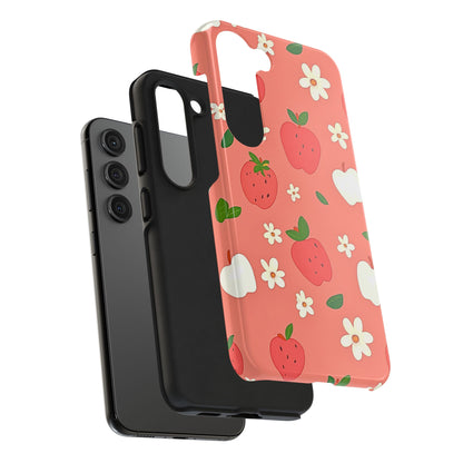 Strawberry Apple Flower Pattern Pink Tough Phone Case | Aesthetic