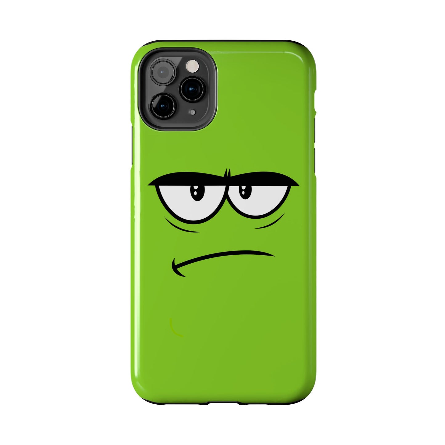 Grumpy Mood Face Green Background Funny Expression Tough Phone Case | Funny