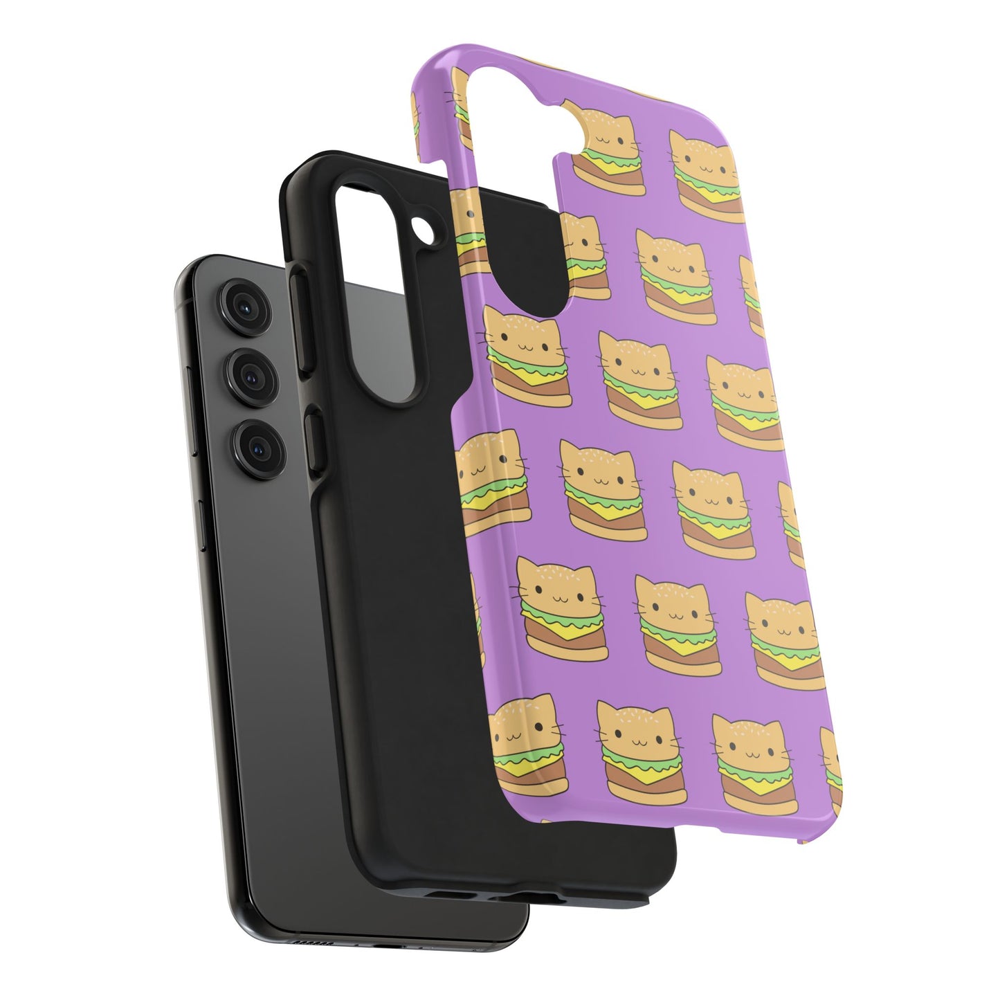 Kawaii Cat Burger Pattern Purple Background Cute Tough Phone Case | Food