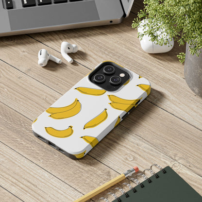 Bold Yellow Banana Pattern Minimal Line Art Tough Phone Case | Food