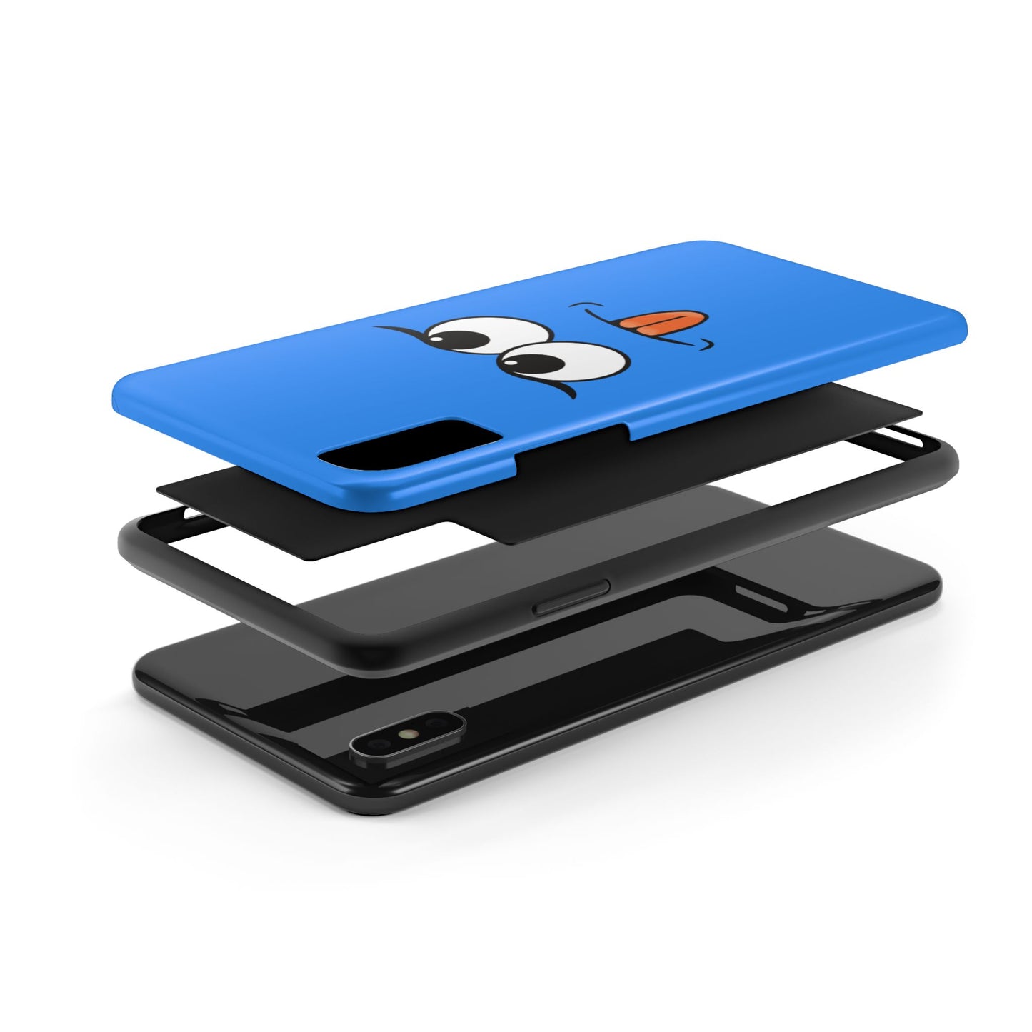 Silly Tongue Out Cartoon Face Blue Background Tough Phone Case | Funny