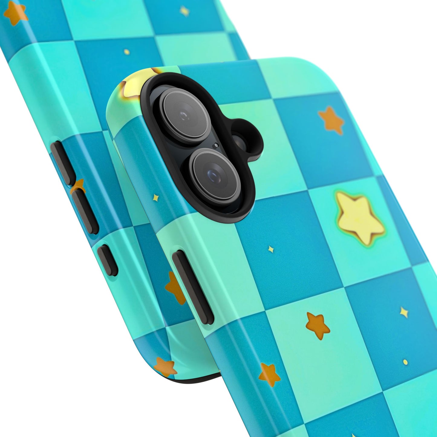 Vibrant Preppy Checkered Blue & Yellow Stars Tough Phone Case | Aesthetic