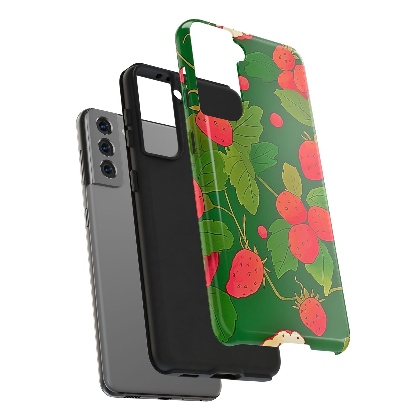 Dark Strawberry Pattern Preppy Tough Phone Case | Aesthetic