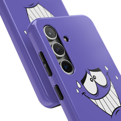 Awkward Nervous Cartoon Face Purple Background Tough Phone Case | Funny