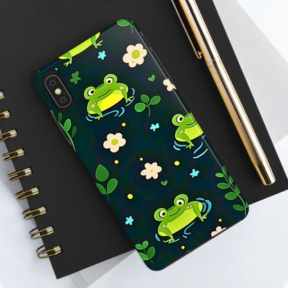 Kawaii Froggy Pattern Black Tough Phone Case | Animals