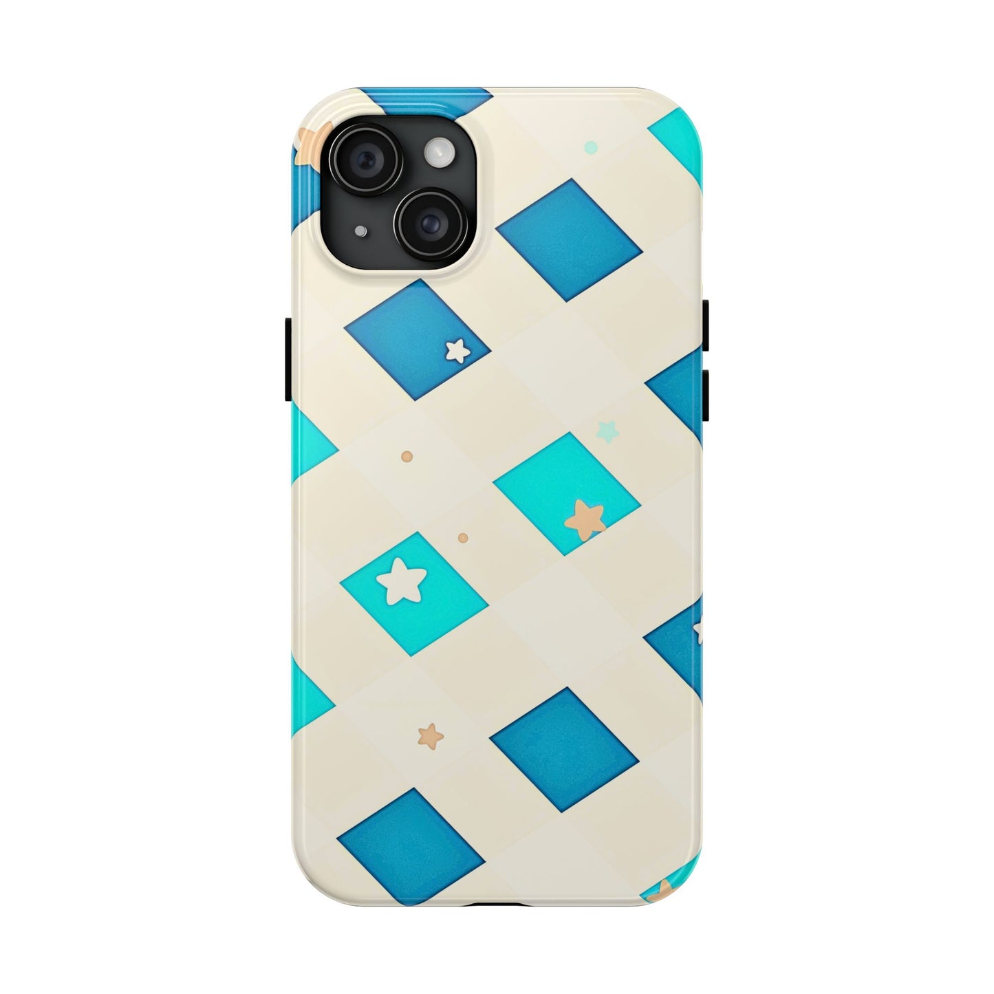 Modern Preppy Checkered Teal Stars Tough Phone Case | Aesthetic