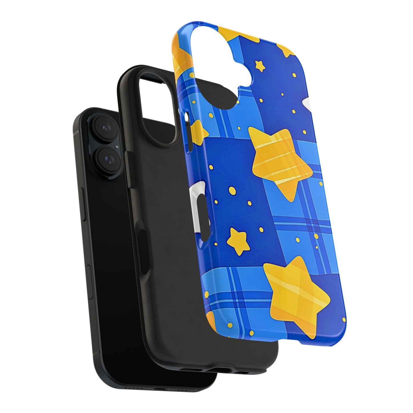 Funda resistente para teléfono con estampado de estrellas y cuadros preppy | Estética