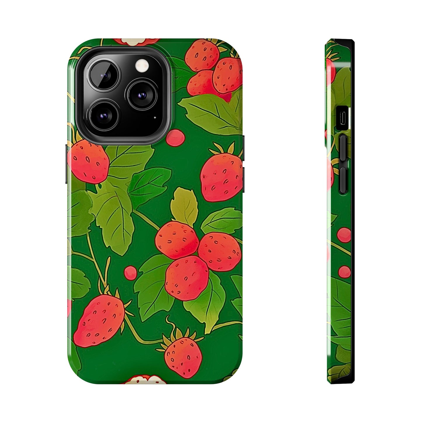 Dark Strawberry Pattern Preppy Tough Phone Case | Aesthetic