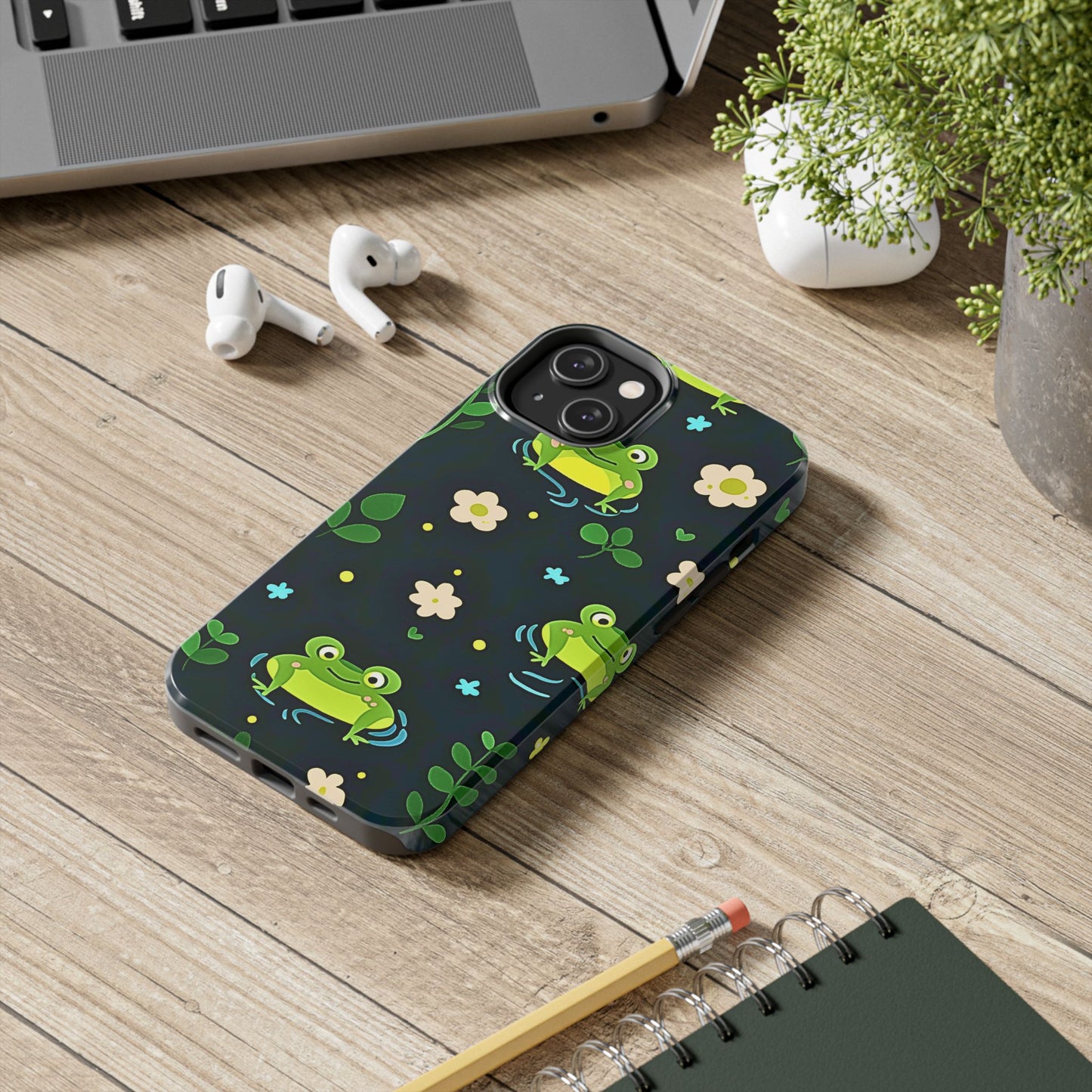 Kawaii Froggy Pattern Black Tough Phone Case | Animals