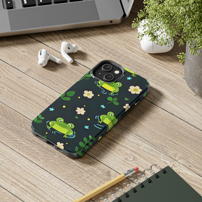 Kawaii Froggy Pattern Black Tough Phone Case | Animals