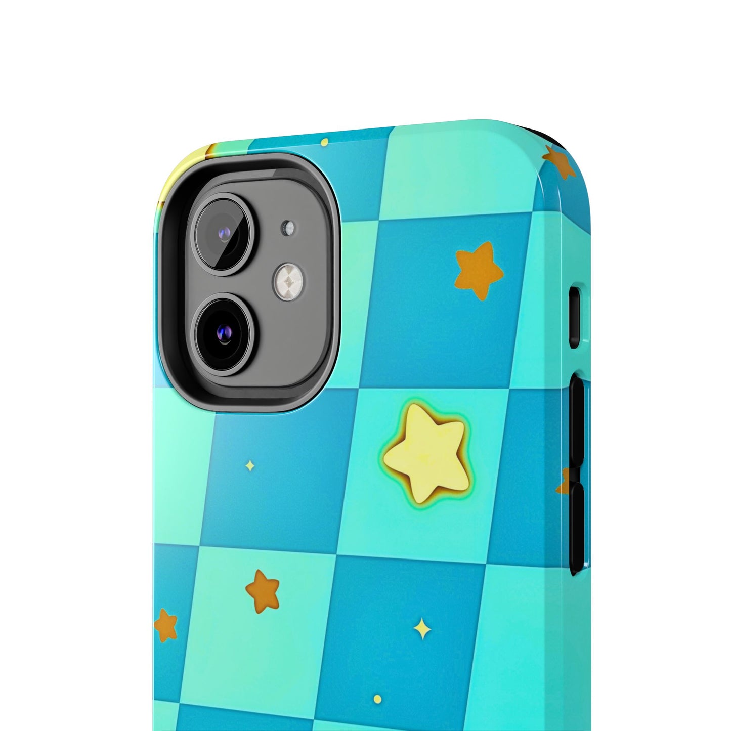 Vibrant Preppy Checkered Blue & Yellow Stars Tough Phone Case | Aesthetic