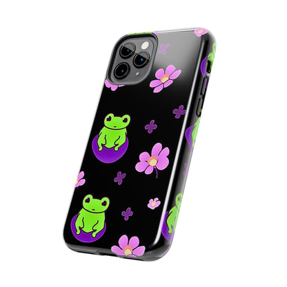 Cute Frog & Pink Flowers Pattern Style Tough Phone Case | Animals
