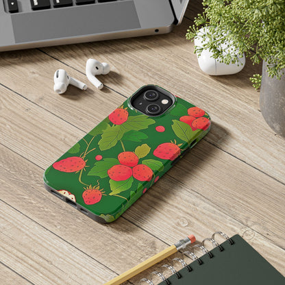 Dark Strawberry Pattern Preppy Tough Phone Case | Aesthetic