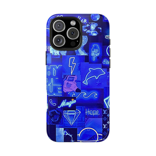 Blue Neon Style Tough Phone Case | Aesthetic