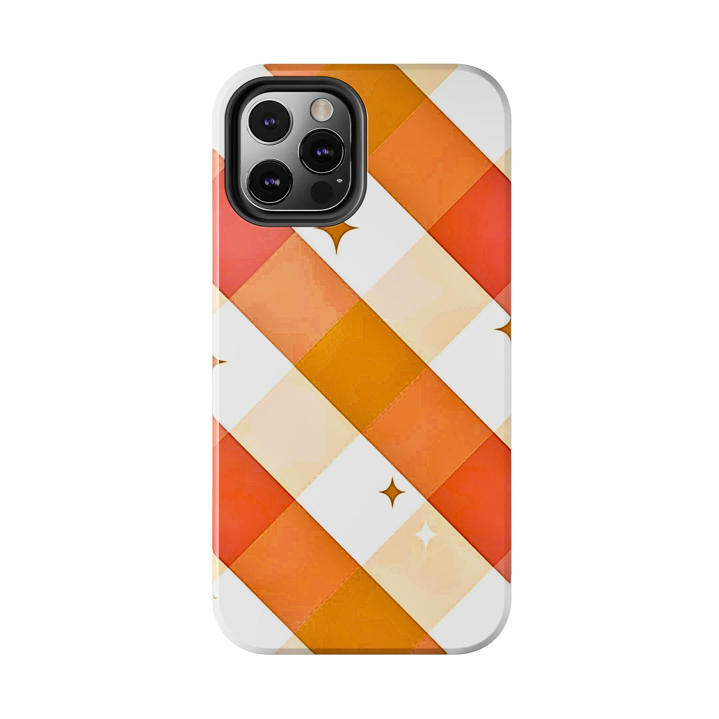 Pastel Orange & Pink Checkered Stars Tough Phone Case | Aesthetic