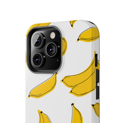 Bold Yellow Banana Pattern Minimal Line Art Tough Phone Case | Food
